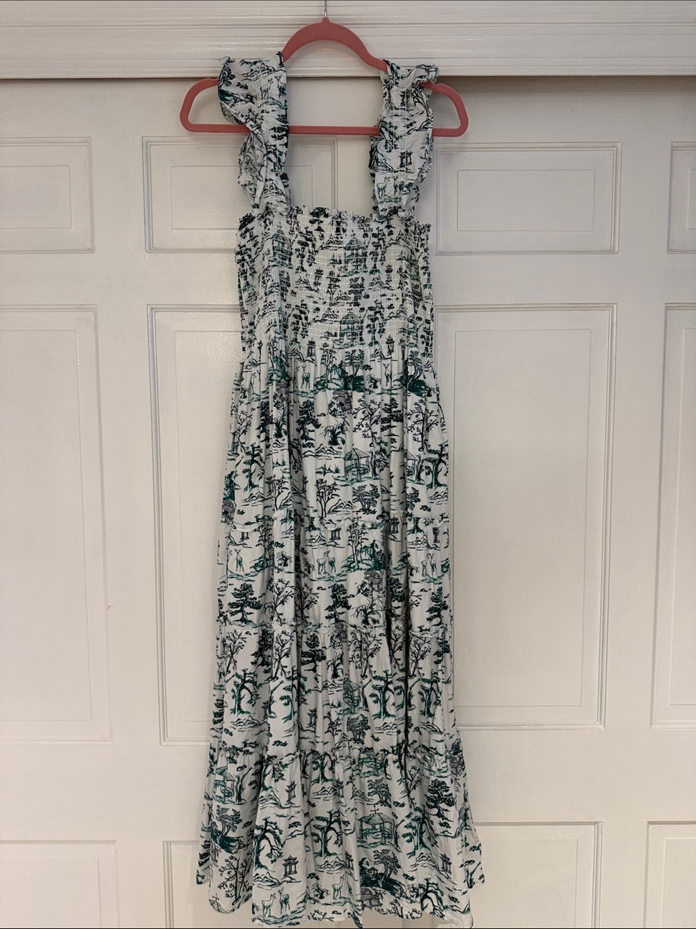 Aqua White Maxi Dress with Green Scenic Print
